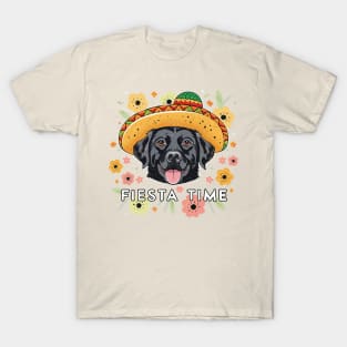 Black Labrador Ready For Fiesta Time Wearing Sombrero T-Shirt